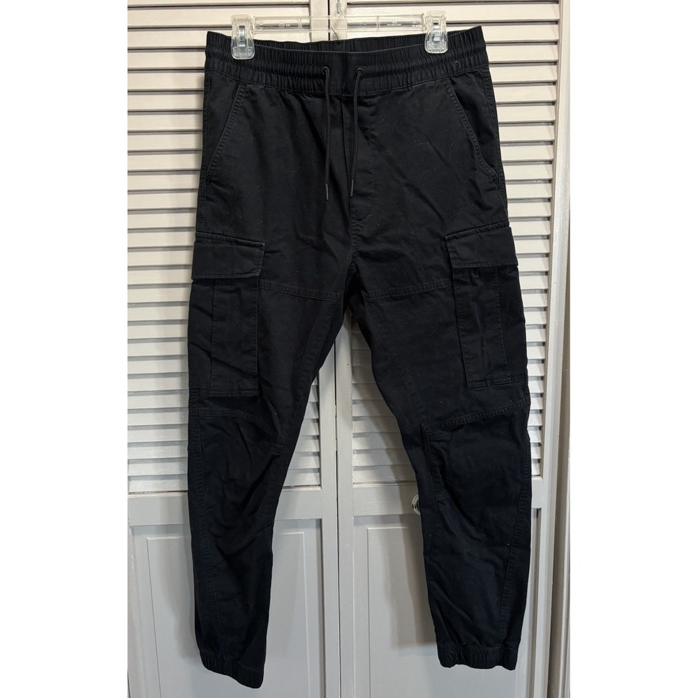 H&M Black Jean Joggers High Rise Elastic/Tie Waist Size Small Pockets Casual